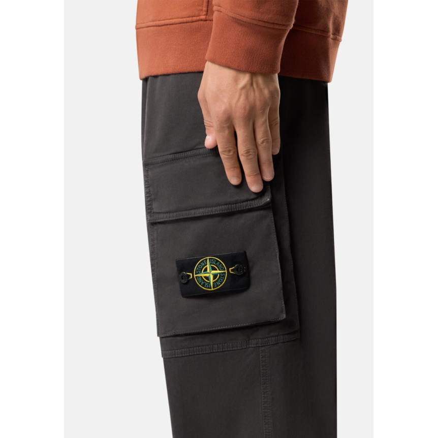Pantalon de survêtement STONE ISLAND cargo ample sergé de coton bio gris anthracite