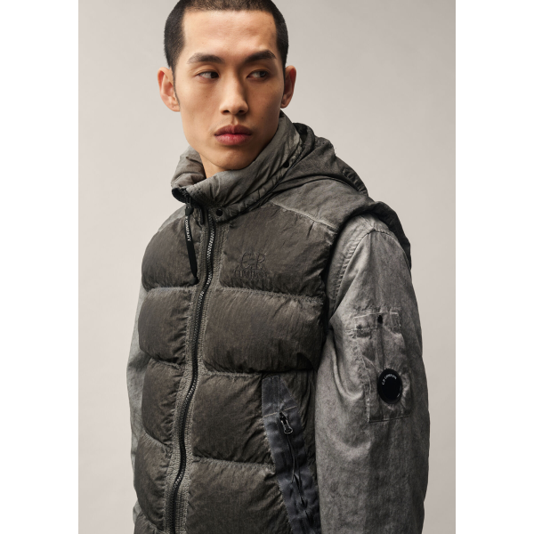 Gilet sans manche Doudoune CP COMPANY Eco Chrome R gris délavé tie & die