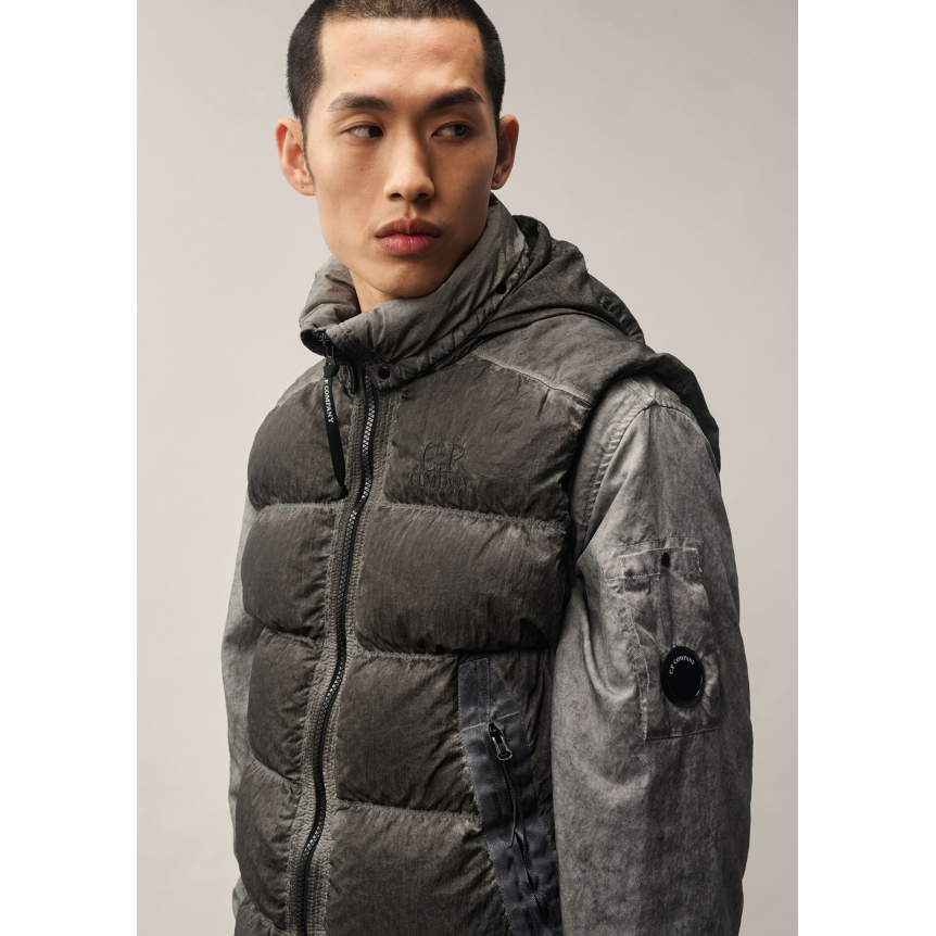 Gilet sans manche Doudoune CP COMPANY Eco Chrome R gris délavé tie & die