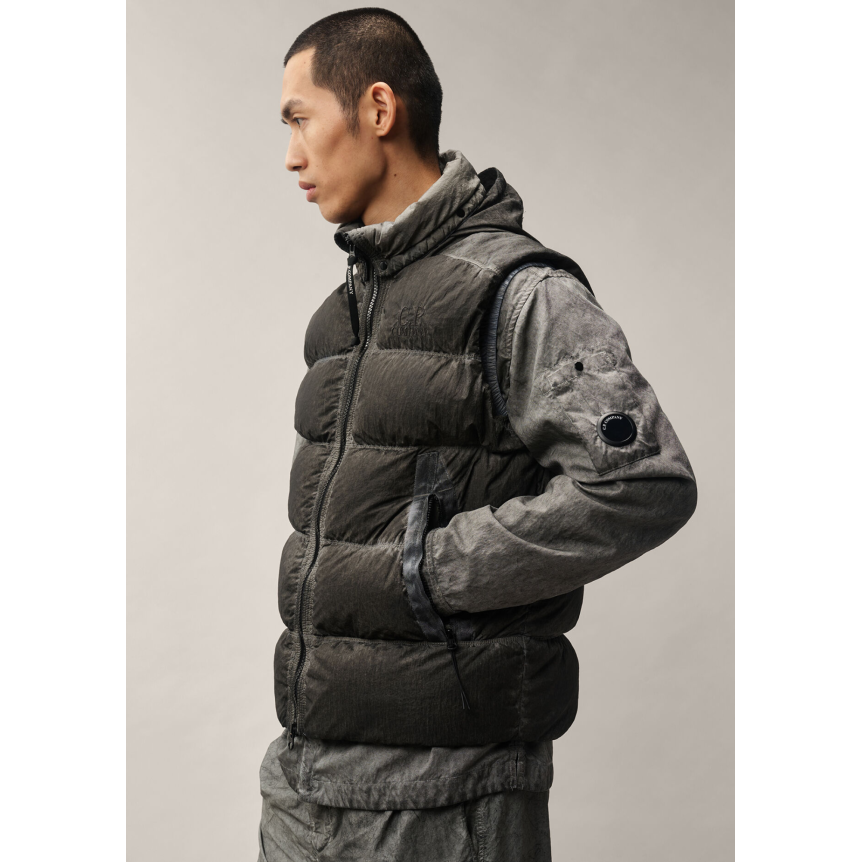Gilet sans manche Doudoune CP COMPANY Eco Chrome R gris délavé tie & die