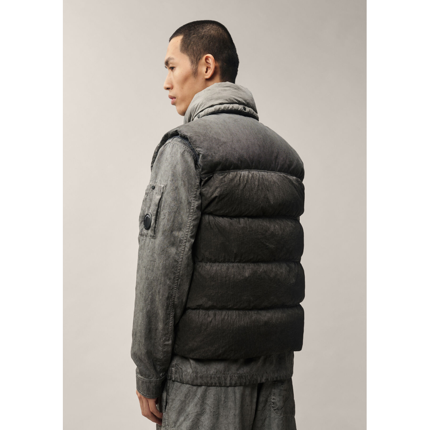 Gilet sans manche Doudoune CP COMPANY Eco Chrome R gris délavé tie & die