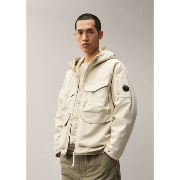 Veste zippée à capuche CP COMPANY soft shell R polyester recyclé écru gris doublure amovible