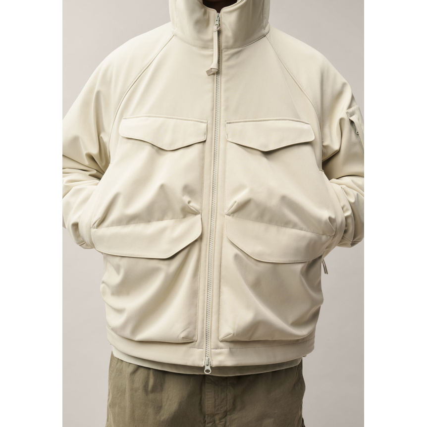 Veste zippée à capuche CP COMPANY soft shell R polyester recyclé écru gris doublure amovible