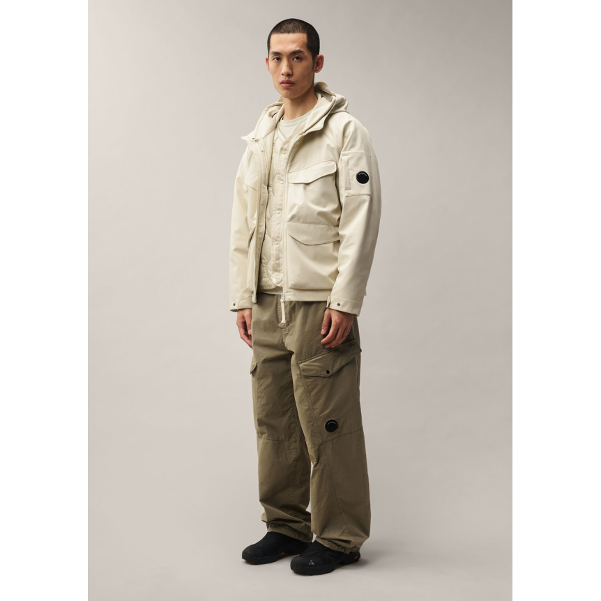 Veste zippée à capuche CP COMPANY soft shell R polyester recyclé écru gris doublure amovible