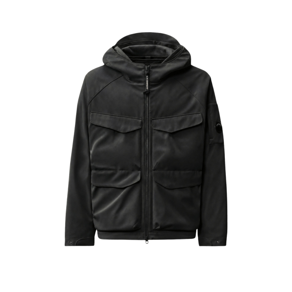 Veste zippée à capuche CP COMPANY soft shell R polyester recyclé noir doublure amovible