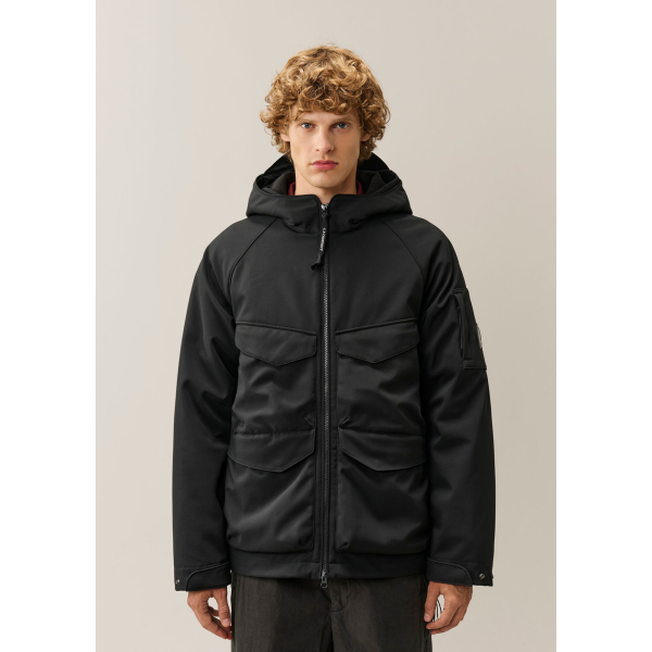 Veste zippée à capuche CP COMPANY soft shell R polyester recyclé noir doublure amovible