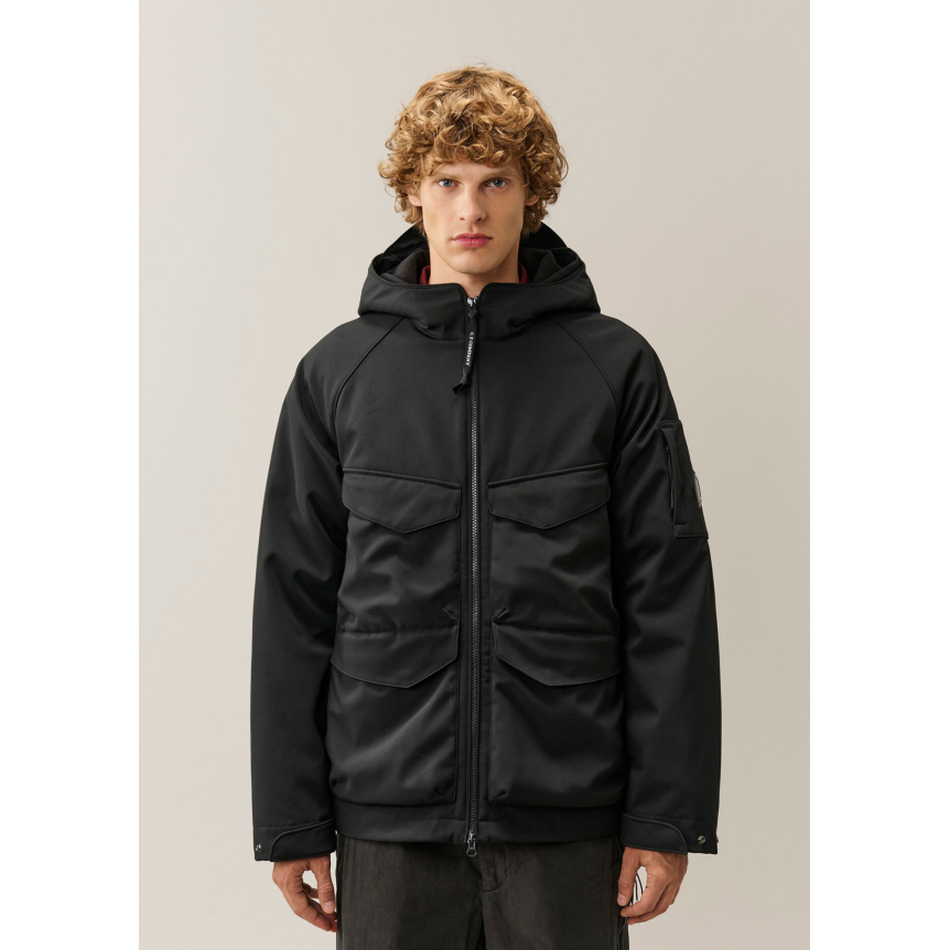 Veste zippée à capuche CP COMPANY soft shell R polyester recyclé noir doublure amovible