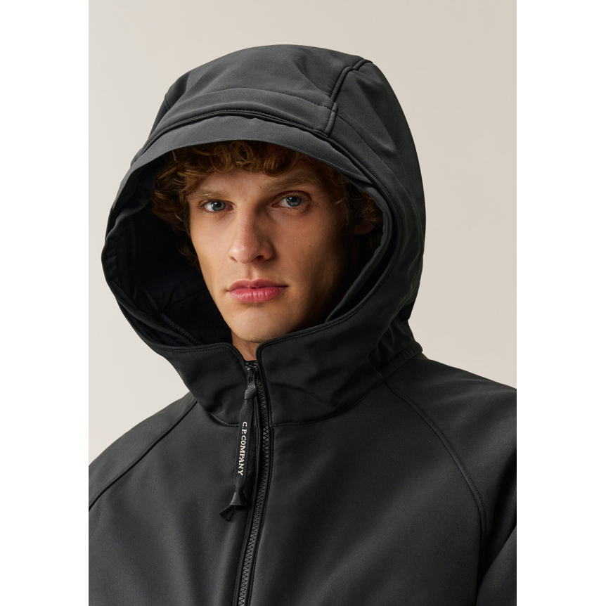 Veste zippée à capuche CP COMPANY soft shell R polyester recyclé noir doublure amovible