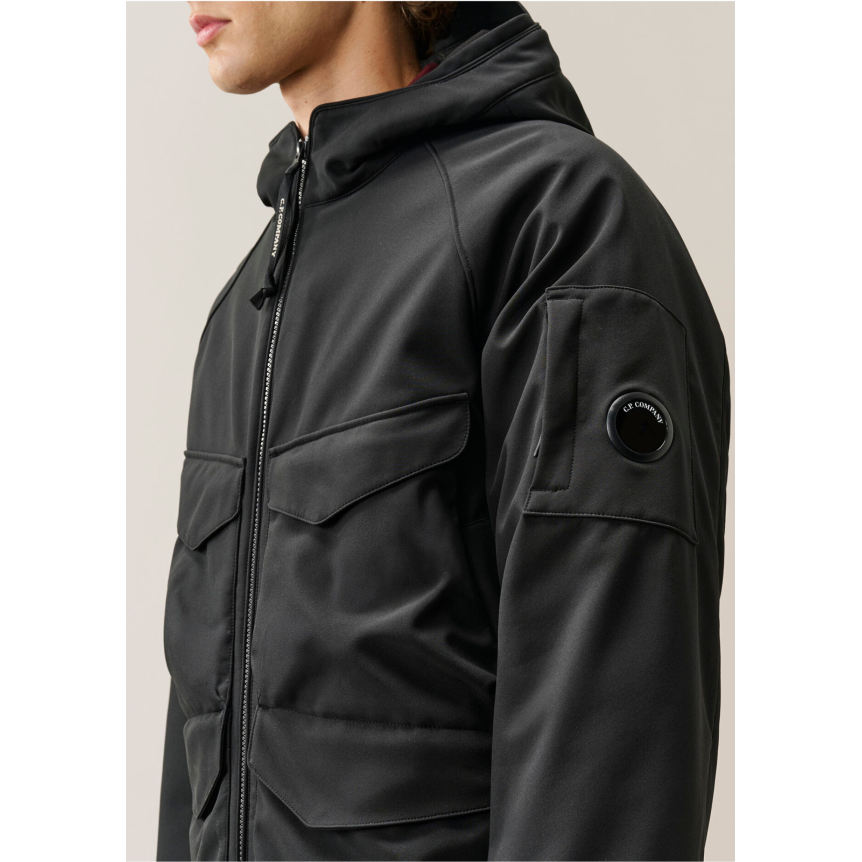 Veste zippée à capuche CP COMPANY soft shell R polyester recyclé noir doublure amovible