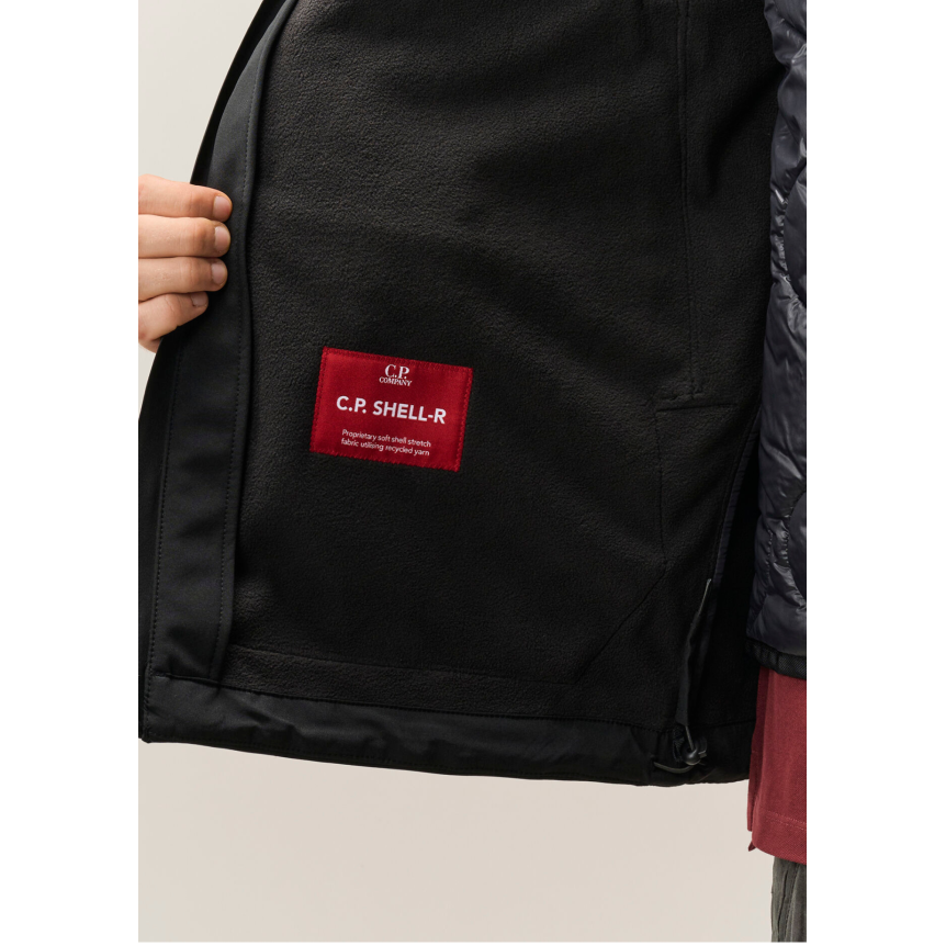 Veste zippée à capuche CP COMPANY soft shell R polyester recyclé noir doublure amovible