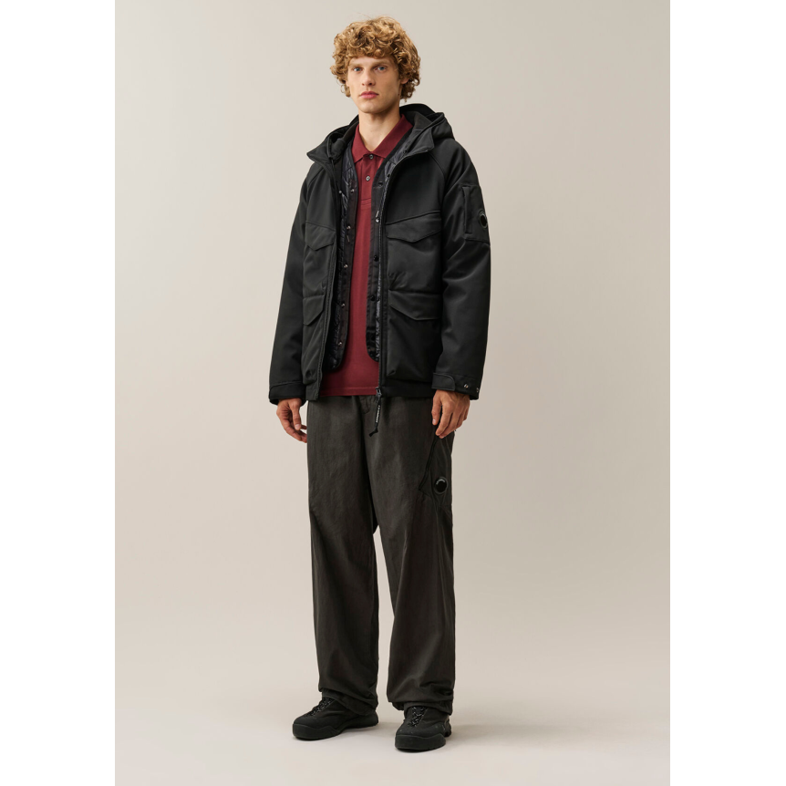 Veste zippée à capuche CP COMPANY soft shell R polyester recyclé noir doublure amovible