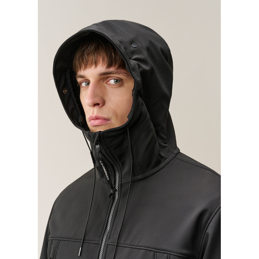 Veste zippée à capuche lunettes CP COMPANY Shell R nylon soft shell noir