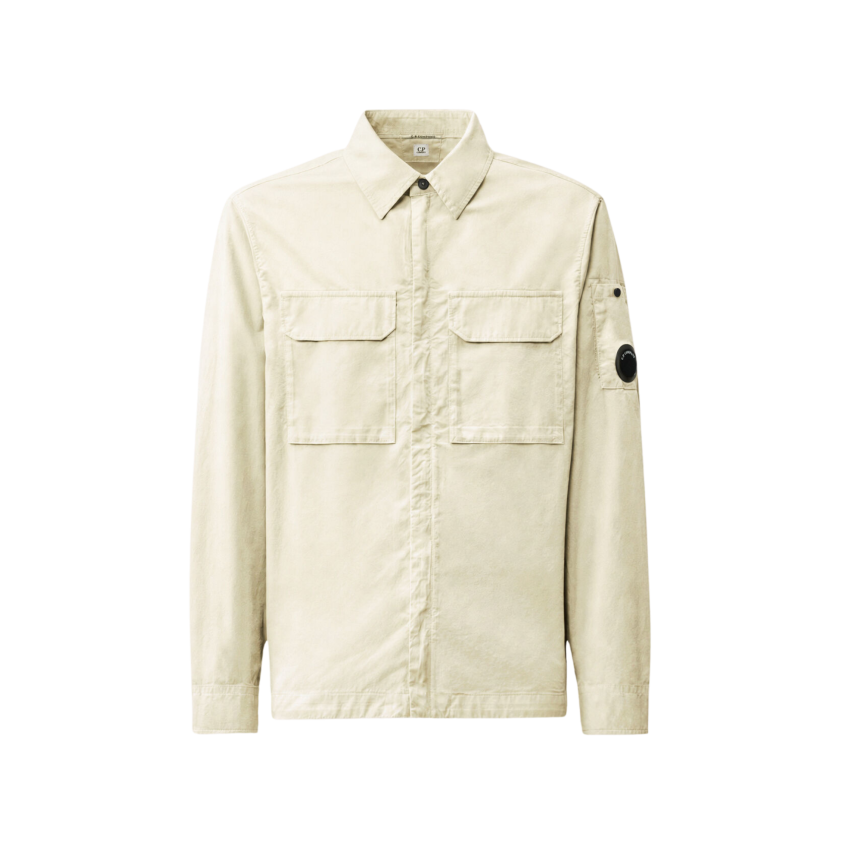 Surchemise zippée CP COMPANY gabardine coton écru poche rabat pression lentille