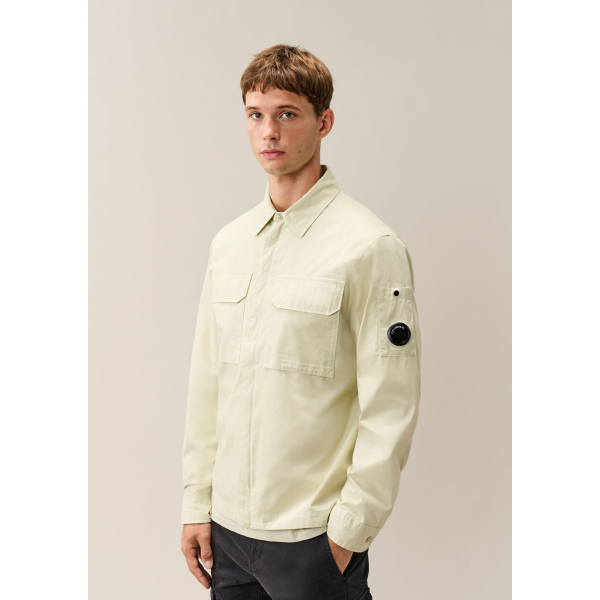 Surchemise zippée CP COMPANY gabardine coton écru poche rabat pression lentille