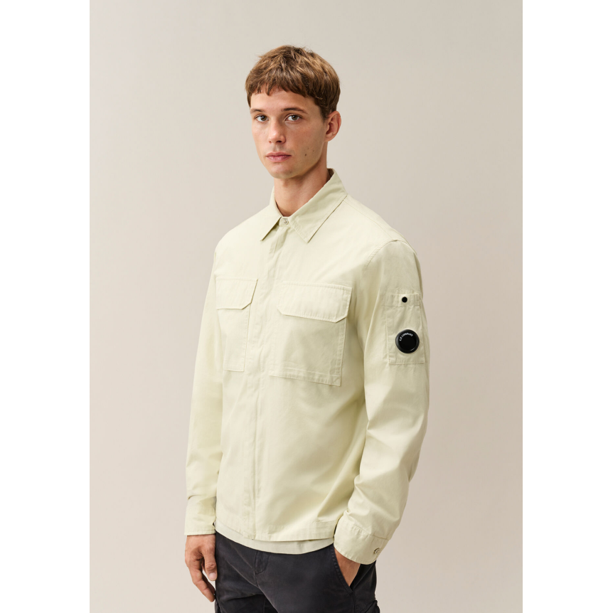 Surchemise zippée CP COMPANY gabardine coton écru poche rabat pression lentille
