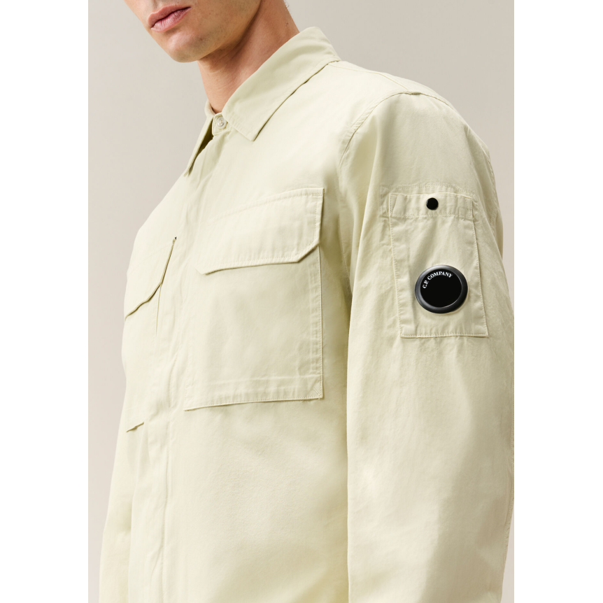 Surchemise zippée CP COMPANY gabardine coton écru poche rabat pression lentille