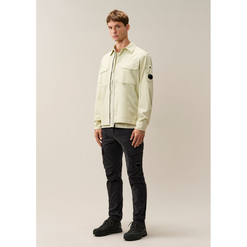 Surchemise zippée CP COMPANY gabardine coton écru poche rabat pression lentille