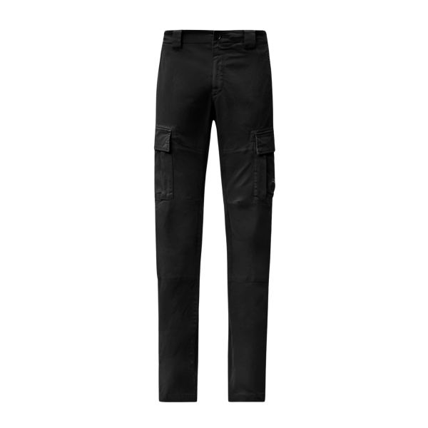 Pantalon Cargo CP COMPANY coton satin stretch noir poche rabat lentille