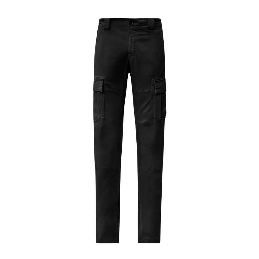 Pantalon Cargo CP COMPANY coton satin stretch noir poche rabat lentille