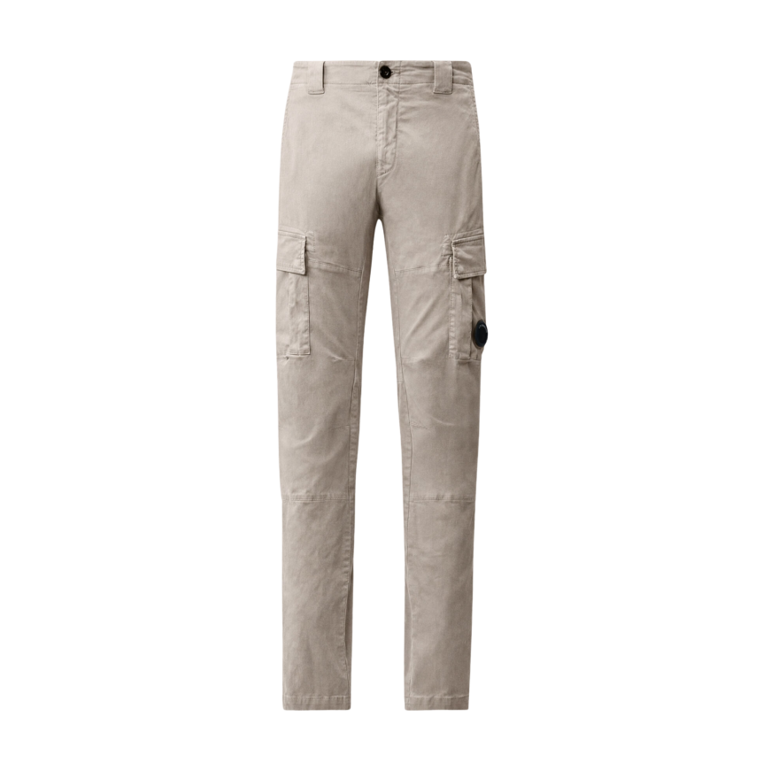 Pantalon cargo CP COMPANY coton satin stretch gris clair beige lentille poche