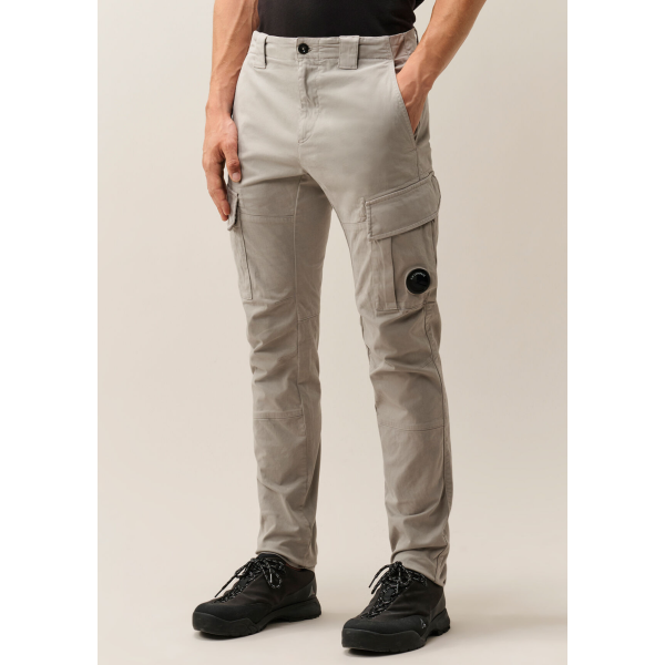 Pantalon cargo CP COMPANY coton satin stretch gris clair beige lentille poche