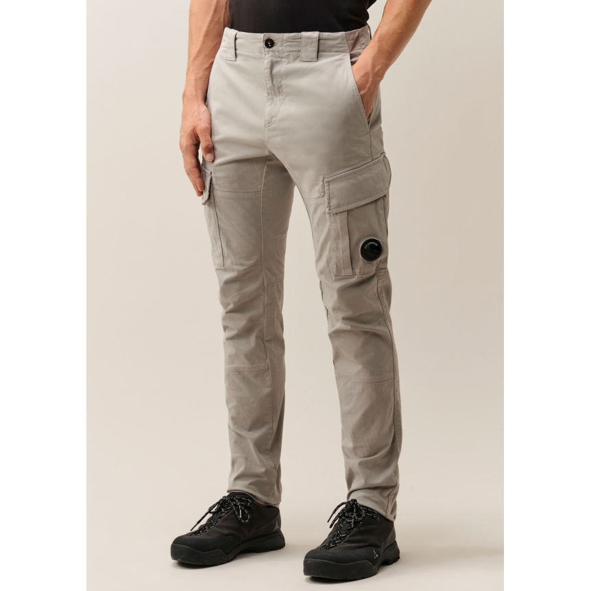 Pantalon cargo CP COMPANY coton satin stretch gris clair beige lentille poche