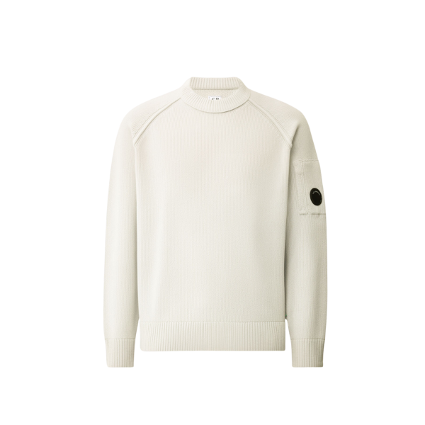 Pull ras du cou CP COMPANY coton côtelé chenille blanc écru