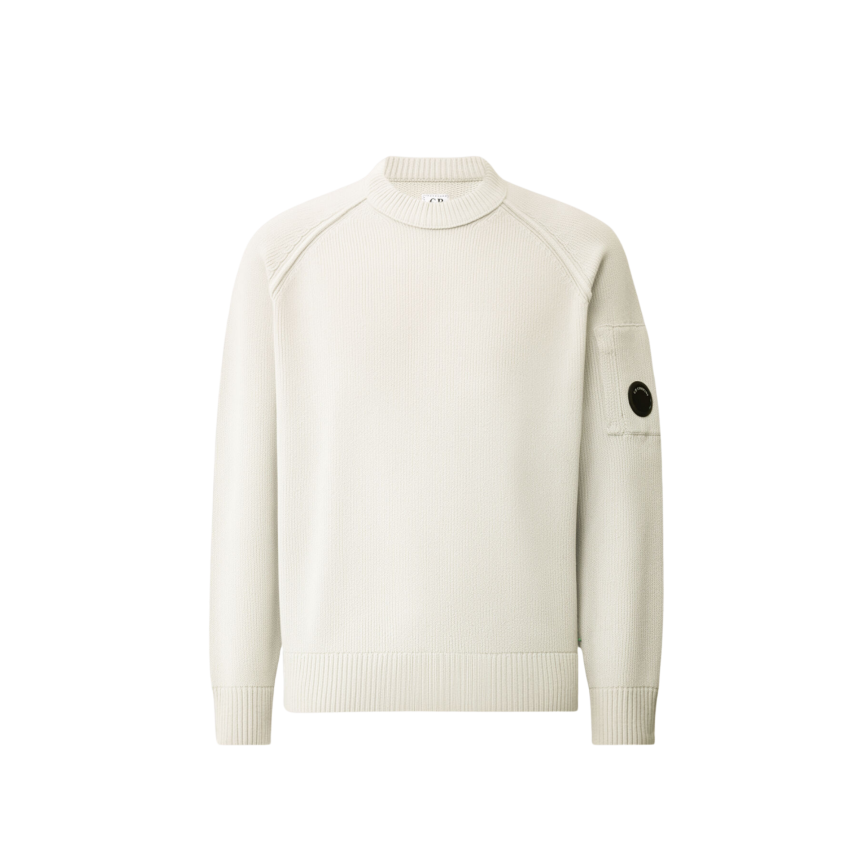 Pull ras du cou CP COMPANY coton côtelé chenille blanc écru