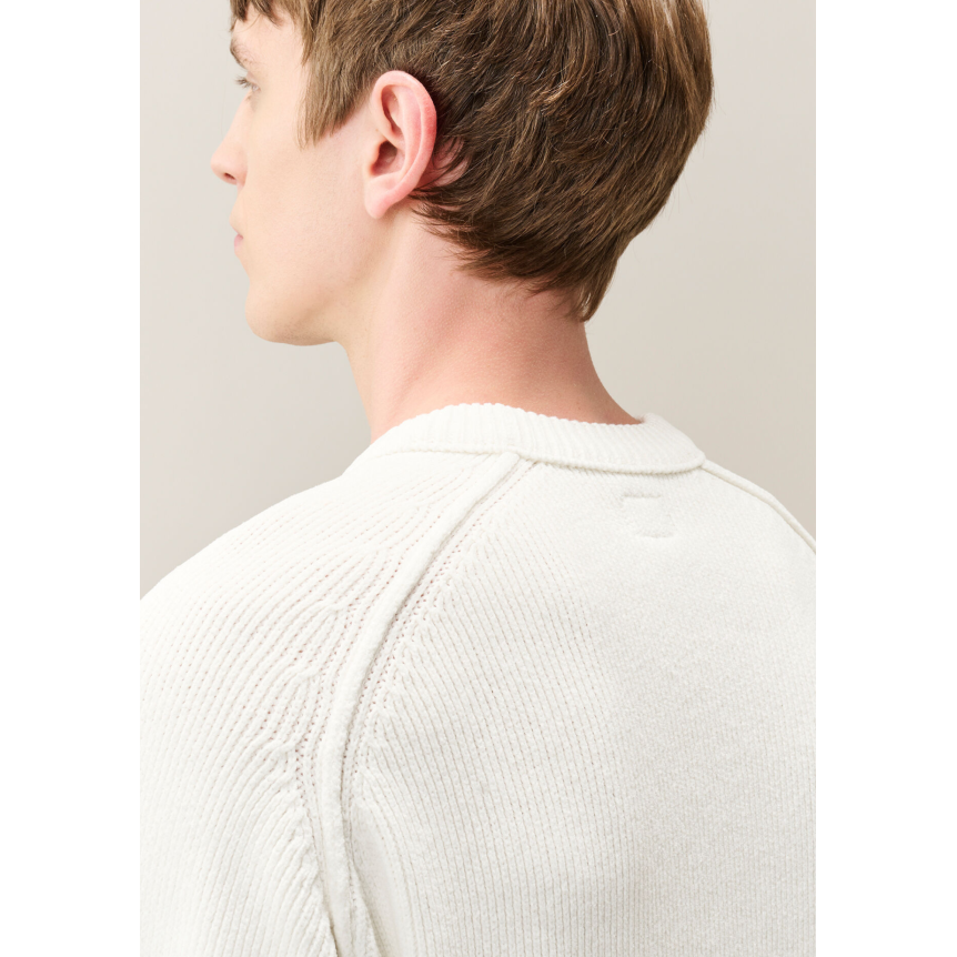 Pull ras du cou CP COMPANY coton côtelé chenille blanc écru