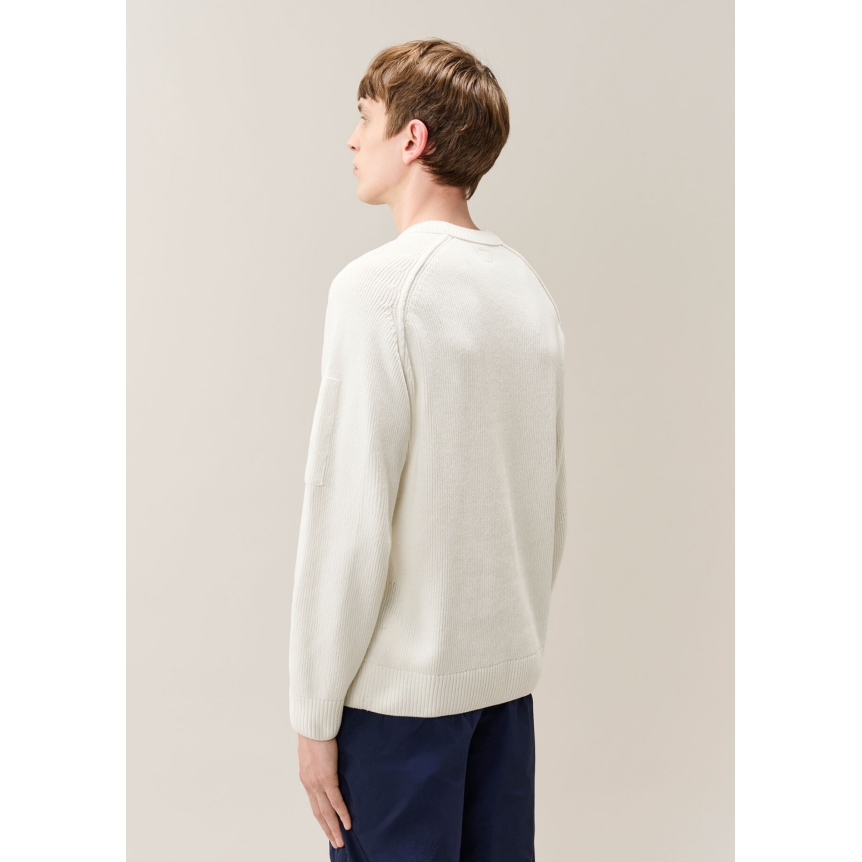 Pull ras du cou CP COMPANY coton côtelé chenille blanc écru