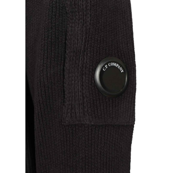 Pull ras du cou CP COMPANY coton chenille bleu marine lentille manche