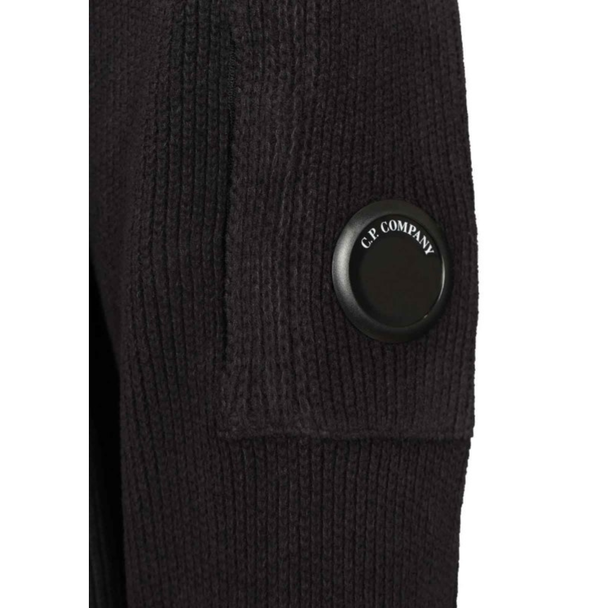 Pull ras du cou CP COMPANY coton chenille bleu marine lentille manche
