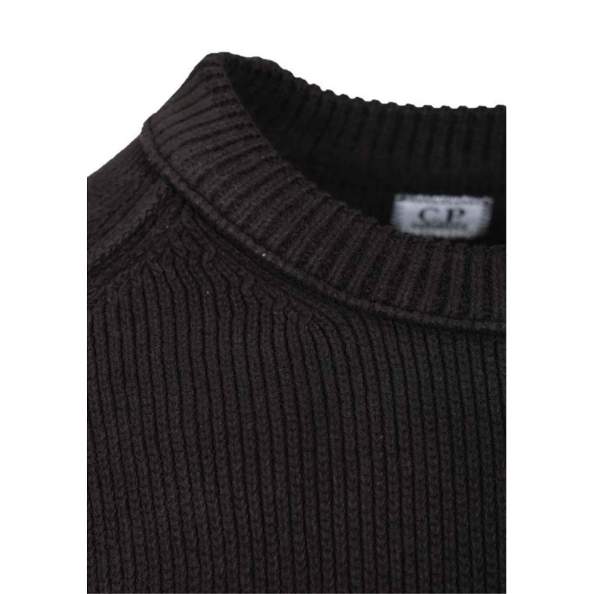 Pull ras du cou CP COMPANY coton chenille bleu marine lentille manche