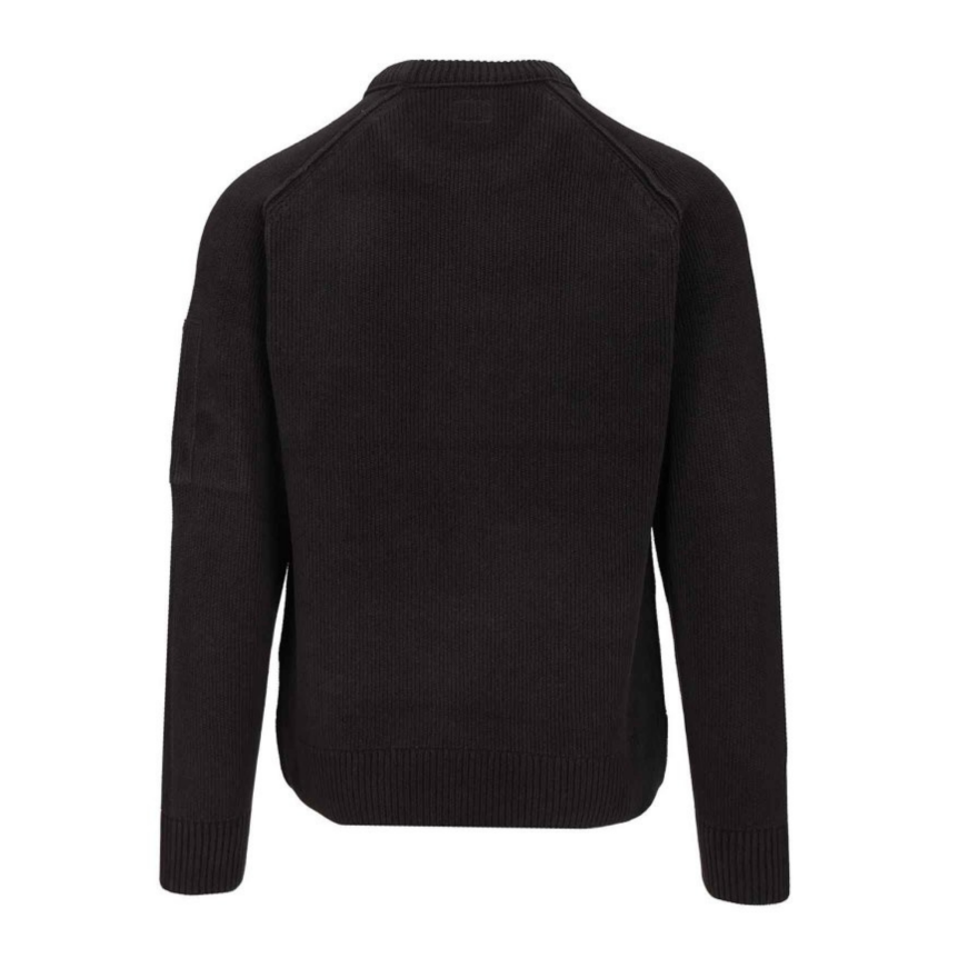 Pull ras du cou CP COMPANY coton chenille bleu marine lentille manche