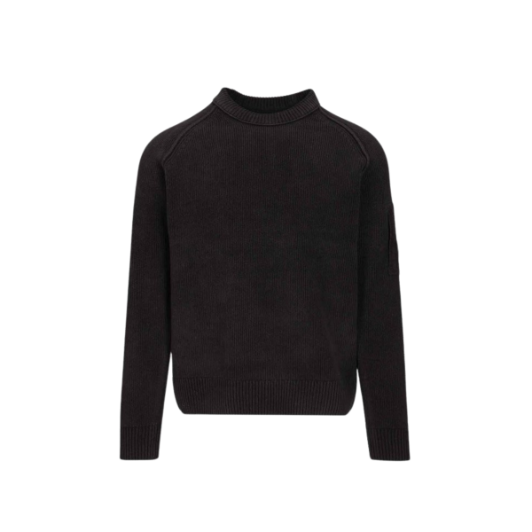 Pull ras du cou CP COMPANY coton chenille bleu marine lentille manche