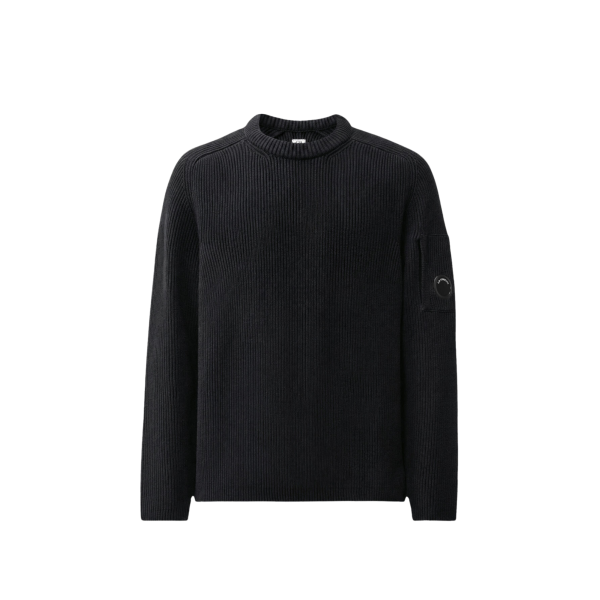 Pull col rond CP COMPANY coton côtelé noir