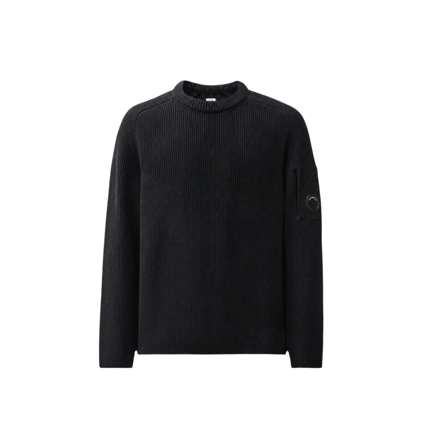 Pull col rond CP COMPANY coton côtelé noir