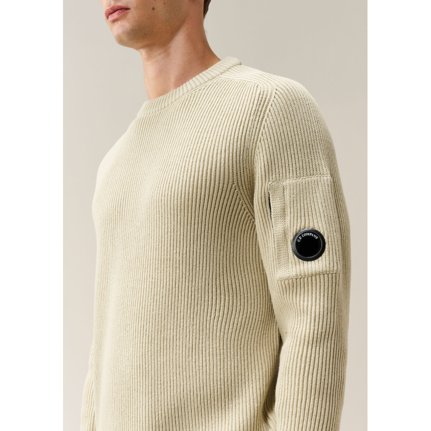 Pull ras du cou CP COMPANY coton côtelé écru