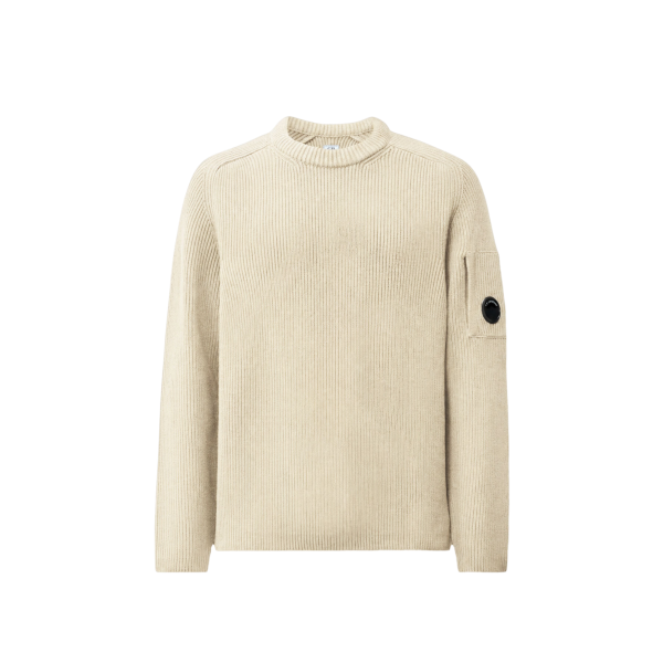 Pull ras du cou CP COMPANY coton côtelé écru