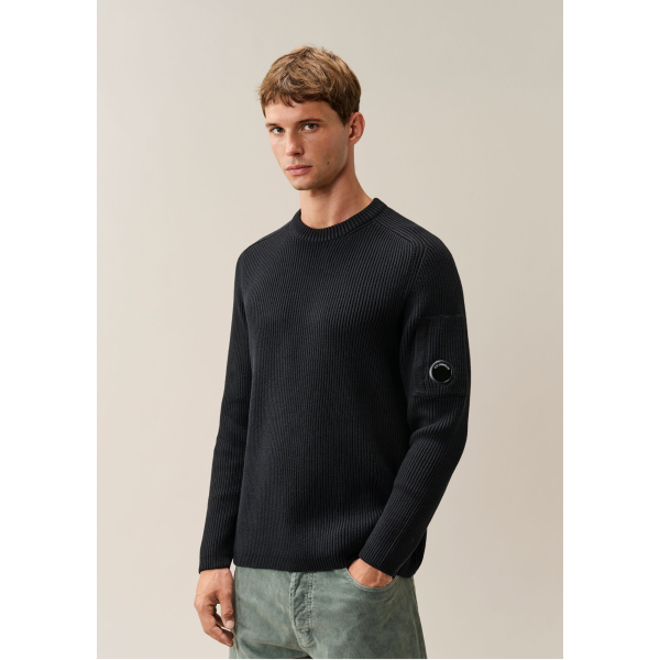 Pull col rond CP COMPANY coton côtelé noir
