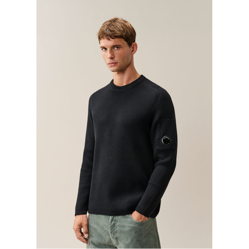 Pull col rond CP COMPANY coton côtelé noir
