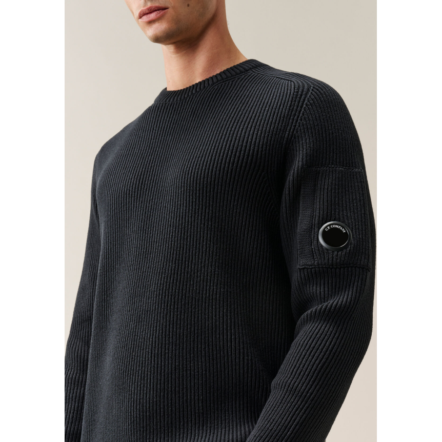 Pull col rond CP COMPANY coton côtelé noir