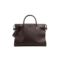 Sac De Voyage Cabas Antibes cuir grainé marron chocolat mat V logo bandoulière