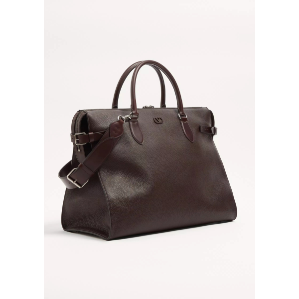 Sac De Voyage Cabas VALENTINO GARAVANI Antibes cuir grainé marron chocolat mat V logo bandoulière