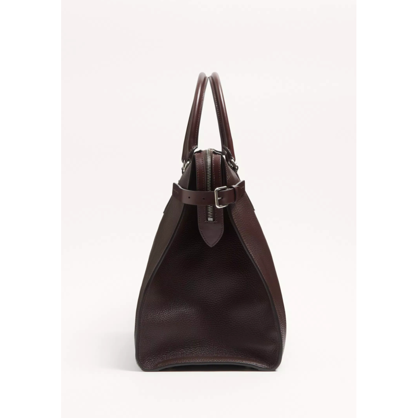Sac De Voyage Cabas VALENTINO GARAVANI Antibes cuir grainé marron chocolat mat V logo bandoulière