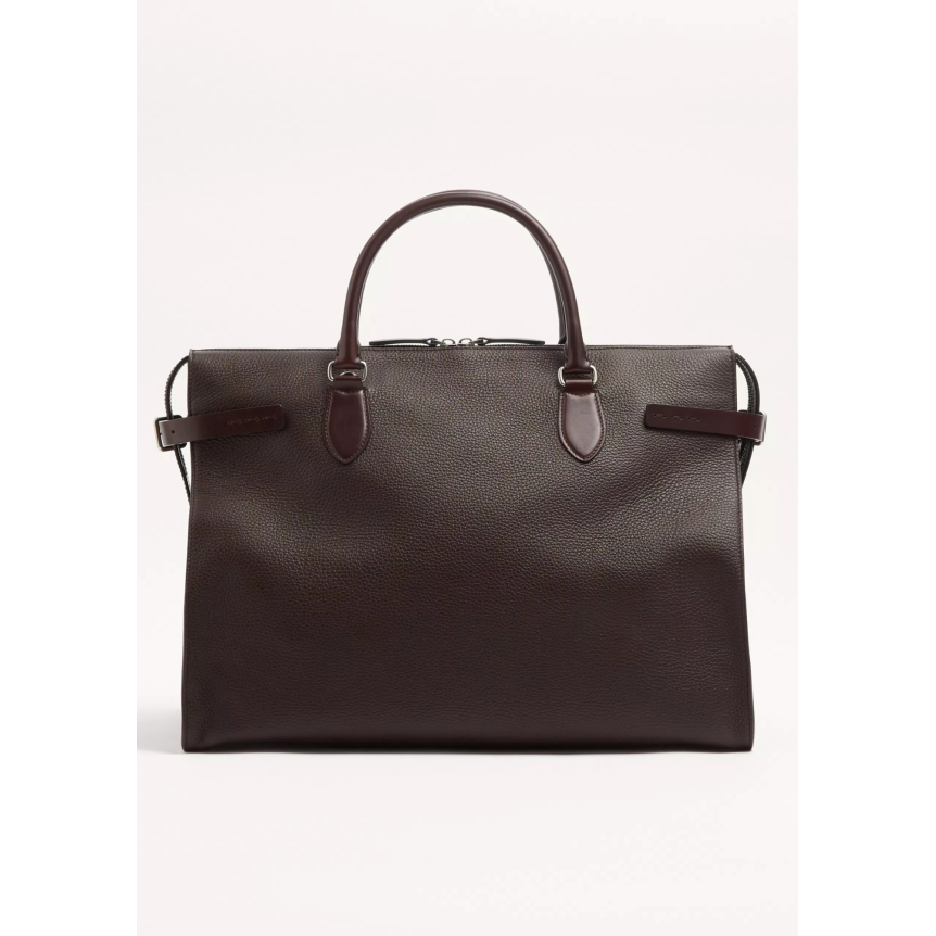 Sac De Voyage Cabas VALENTINO GARAVANI Antibes cuir grainé marron chocolat mat V logo bandoulière