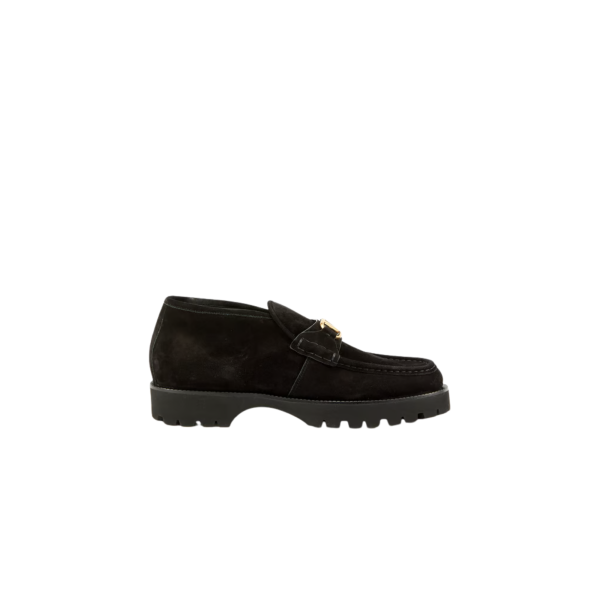 Mocassin VALENTINO V Logo Signature doré en daim noir semelle crantée