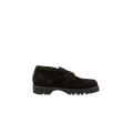 Mocassin V Logo Signature doré en daim noir semelle crantée