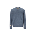 Pull col rond laine bleu chiné broderie Butterfly papillon