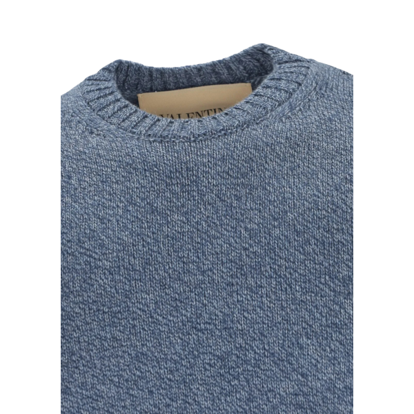 Pull col rond VALENTINO laine bleu chiné broderie Butterfly papillon
